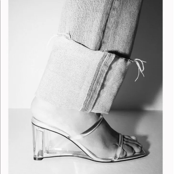 Zara Metallic Silver, Clear Double Strap Wedge Sandals - Picture 3 of 9